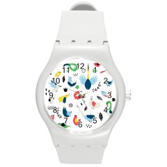 Vector Set Isolates With Cute Bird Scandinavian Style Round Plastic Sport Watch (m)