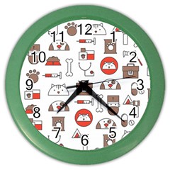 Vector Thin Line Art Vet Seamless Pattern Color Wall Clock