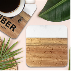 Cat-with-bow-pattern Marble Wood Coaster (square)