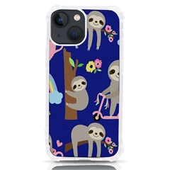 Hand-drawn-cute-sloth-pattern-background Iphone 13 Mini Tpu Uv Print Case