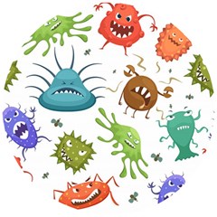 Dangerous-streptococcus-lactobacillus-staphylococcus-others-microbes-cartoon-style-vector-seamless-p Wooden Puzzle Round by Simbadda