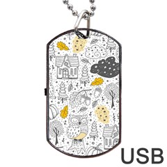 Doodle-seamless-pattern-with-autumn-elements Dog Tag Usb Flash (two Sides)