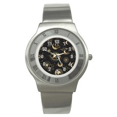 Asian Seamless Pattern With Clouds Moon Sun Stars Vector Collection Oriental Chinese Japanese Korean Stainless Steel Watch