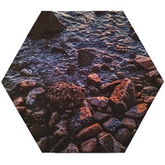Twilight Treasures: Rocky Beachscape  Wooden Puzzle Hexagon by dflcprintsclothing