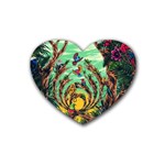 Monkey Tiger Bird Parrot Forest Jungle Style Rubber Coaster (Heart) Front