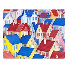City Houses Cute Drawing Landscape Village Premium Plush Fleece Blanket (large)