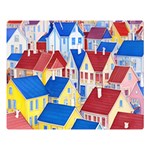 City Houses Cute Drawing Landscape Village Premium Plush Fleece Blanket (Large) 80 x60  Blanket Front