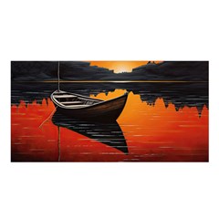 Boat Sunset Lake Water Nature Satin Shawl 45  X 80 