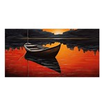 Boat Sunset Lake Water Nature Satin Shawl 45  x 80  Front