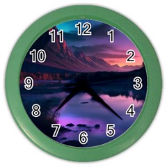 Lake Mountain Night Sea Flower Nature Color Wall Clock