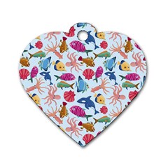 Sea Creature Themed Artwork Underwater Background Pictures Dog Tag Heart (one Side) by Grandong