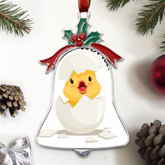 Cute Chick Metal Holly Leaf Bell Ornament