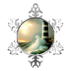 Sea Ocean Waves Lighthouse Nature Metal Small Snowflake Ornament