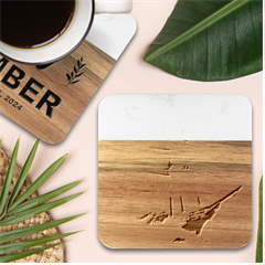 Ship Sail Sea Waves Marble Wood Coaster (square)