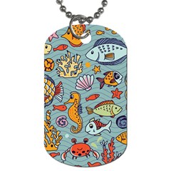Cartoon Underwater Seamless Pattern With Crab Fish Seahorse Coral Marine Elements Dog Tag (two Sides)