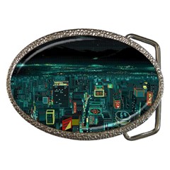 Night Black City Neon Sky Stars Moon Abstract Belt Buckles