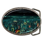 Night Black City Neon Sky Stars Moon Abstract Belt Buckles Front
