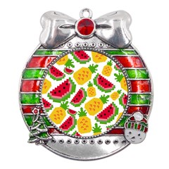 Watermelon -12 Metal X mas Ribbon With Red Crystal Round Ornament