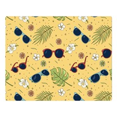Seamless Pattern Of Sunglasses Tropical Leaves And Flower Premium Plush Fleece Blanket (large)