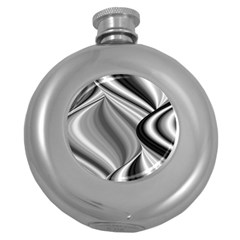 Waves-black-and-white-modern Round Hip Flask (5 Oz)