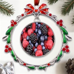 Berries-01 Metal X mas Wreath Ribbon Ornament