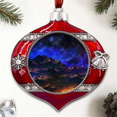 Landscape-sci-fi-alien-world Metal Snowflake And Bell Red Ornament
