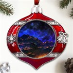 Landscape-sci-fi-alien-world Metal Snowflake And Bell Red Ornament Front