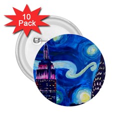 Starry Night In New York Van Gogh Manhattan Chrysler Building And Empire State Building 2 25  Buttons (10 Pack) 
