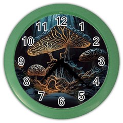 Forest Mushroom Wood Color Wall Clock