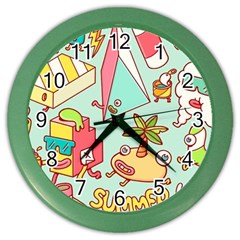 Summer Up Cute Doodle Color Wall Clock