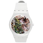 Japanese Painting Flower Peacock Round Plastic Sport Watch (M) Front