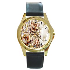 Butterfly Dreams, Bonito, Butterfly, Dream, Flower, Girly Round Gold Metal Watch