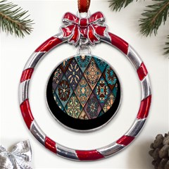 Flower Texture, Background, Colorful, Desenho, Metal Red Ribbon Round Ornament