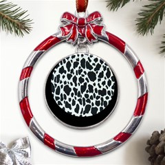 Black And White Cow Print 10 Cow Print, Hd Wallpaper Metal Red Ribbon Round Ornament