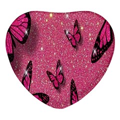 Butterfly, Girl, Pink, Wallpaper Heart Glass Fridge Magnet (4 Pack)