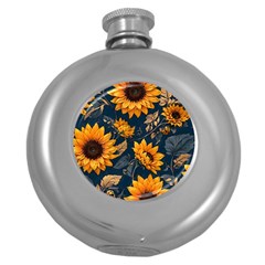 Flower Pattern Spring Round Hip Flask (5 Oz)