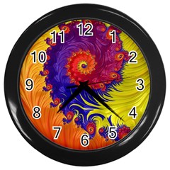 Fractal Spiral Bright Colors Wall Clock (black)