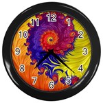 Fractal Spiral Bright Colors Wall Clock (Black) Front