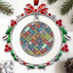 Mandala Pattern Abstract , Mandala, Pattern, Abstract Metal X mas Wreath Ribbon Ornament