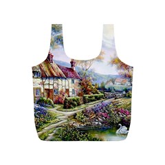 Colorful Cottage River Colorful House Landscape Garden Beautiful Painting Full Print Recycle Bag (s)