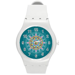 Abstract Digital Artwork Round Plastic Sport Watch (m)