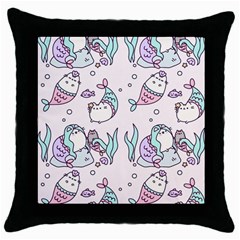 Cartoon Cat Cute Animal Kawaii Pastel Pattern Throw Pillow Case (black) by Ndabl3x