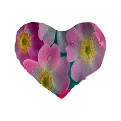 Pink Neon Flowers, Flower Standard 16  Premium Flano Heart Shape Cushions