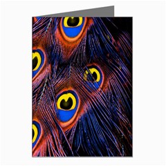 Peacock-feathers,blue,yellow Greeting Cards (pkg Of 8)
