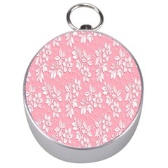 Pink Texture With White Flowers, Pink Floral Background Silver Compasses