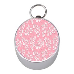 Pink Texture With White Flowers, Pink Floral Background Mini Silver Compasses