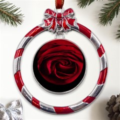 Rose Maroon Metal Red Ribbon Round Ornament