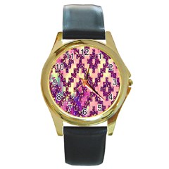 Cute Glitter Aztec Design Round Gold Metal Watch