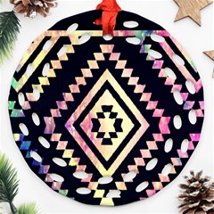 Cute Neon Aztec Galaxy Round Filigree Ornament (two Sides)