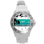 Boulder T- Shirt Climbing Bouldering Fun Mountaineering T- Shirt Round Plastic Sport Watch (L) Front